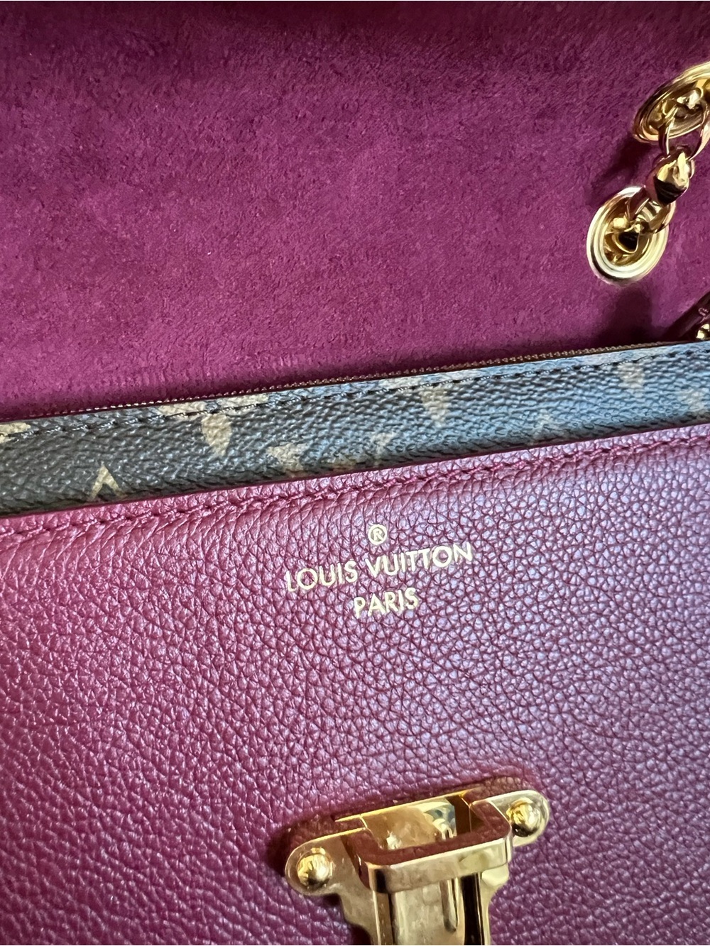 Louis Vuitton Monogram Shoulder Bag in Brown and Burgundy with Gold Hardware - Picture 7 of 13